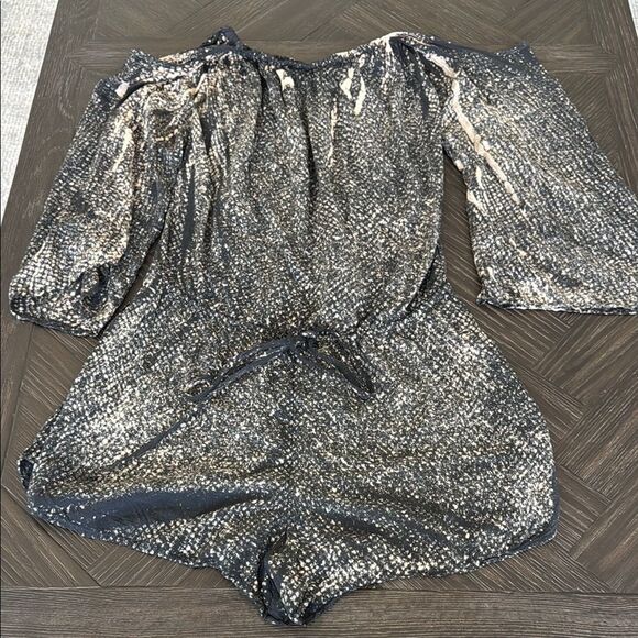 Blue Life Romper, off the shoulder, brown, animal print, swim cover up, summer - Picture 1 of 7